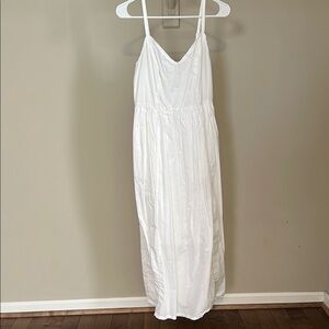 White Spaghetti Strap Cotton Maxi Dress with Pockets